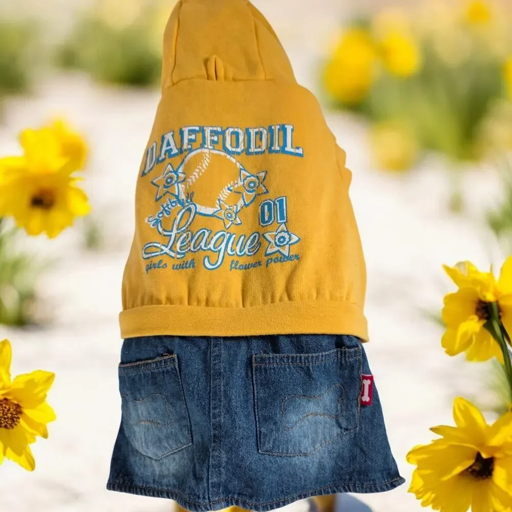Dog Hoodie/Jean Shorts Daffodil League Companion Road Sporty Bright Yellow Sz L